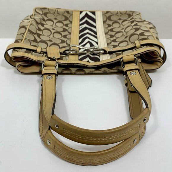 COACH Beige / Zebra Signature Stripe Jacquard Leather Satchel F13993 Hangtag - Picture 6 of 16
